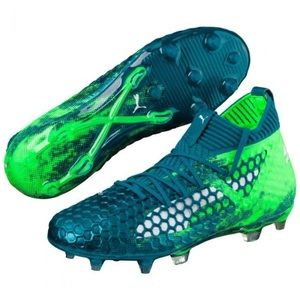 PUMA - Kids Future 18.1 Netfit Fg/Ag Big Kid Deep Lagooon White-Green Gecko